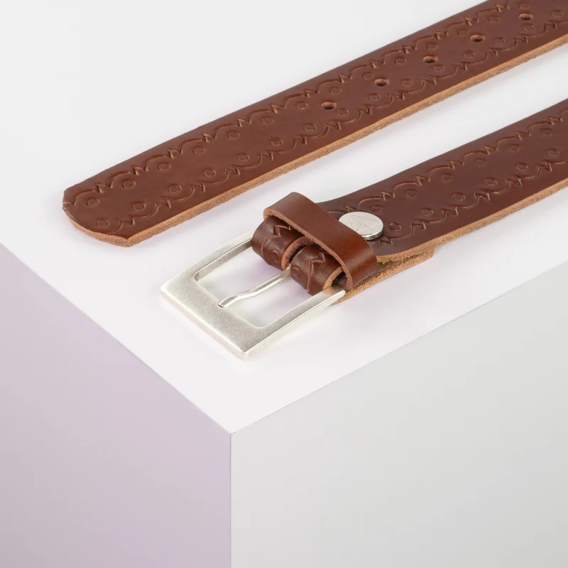 Ledergürtel 3,5cm mit Schnalle Porto silber
