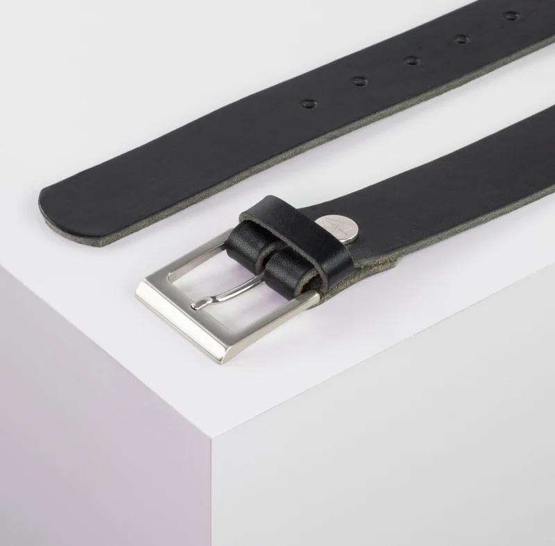 Ledergürtel 3,5cm mit Schnalle Helsinki silber glänzend