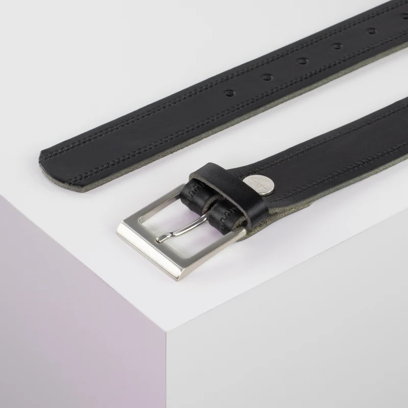 Ledergürtel 3,5cm mit Schnalle Helsinki silber glänzend