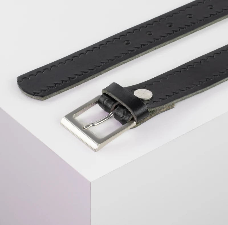 Ledergürtel 3,5cm mit Schnalle Helsinki silber glänzend
