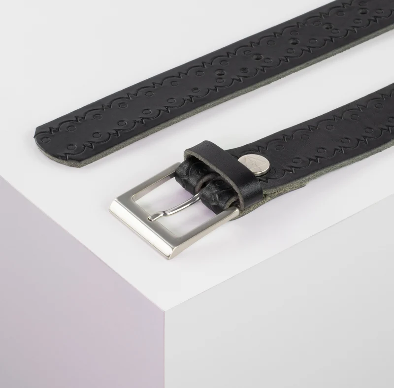 Ledergürtel 3,5cm mit Schnalle Helsinki silber glänzend