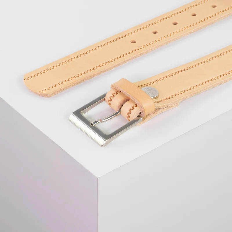 Ledergürtel 3,5cm mit Schnalle Helsinki silber glänzend