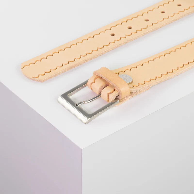 Ledergürtel 3,5cm mit Schnalle Helsinki silber glänzend