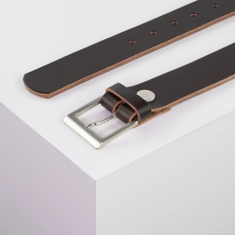 Ledergürtel 3,5cm mit Schnalle Helsinki silber glänzend