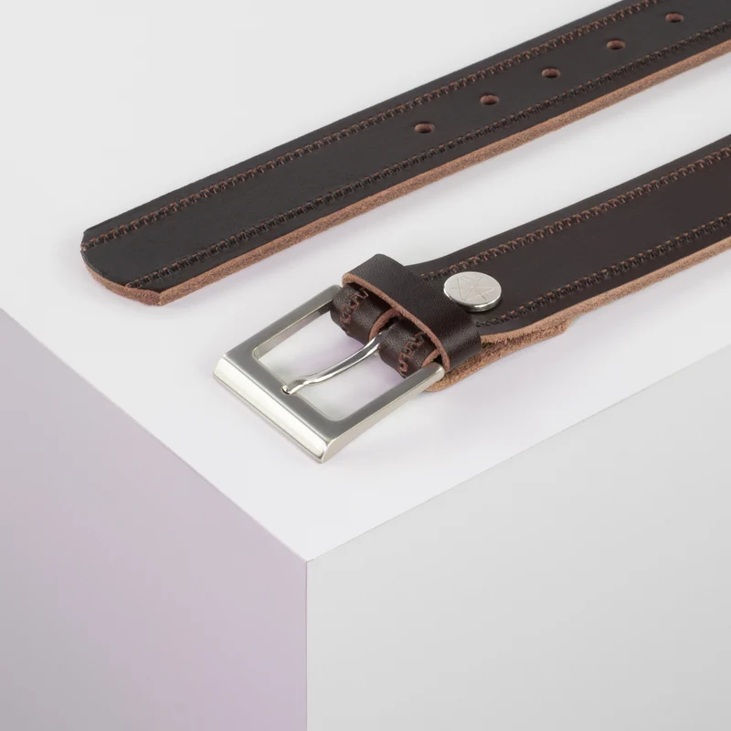 Ledergürtel 3,5cm mit Schnalle Helsinki silber glänzend