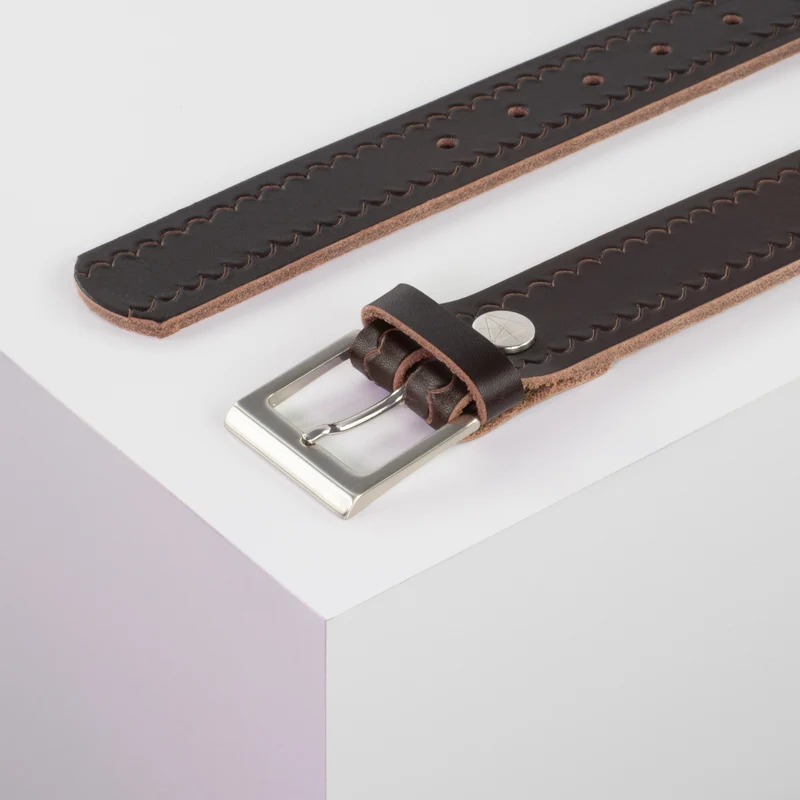 Ledergürtel 3,5cm mit Schnalle Helsinki silber glänzend