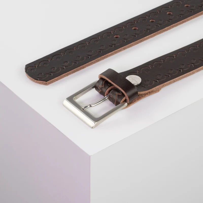 Ledergürtel 3,5cm mit Schnalle Helsinki silber glänzend