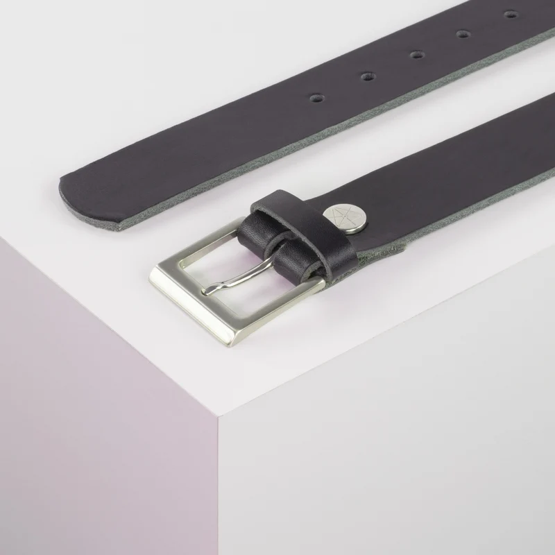 Ledergürtel 3,5cm mit Schnalle Helsinki silber glänzend