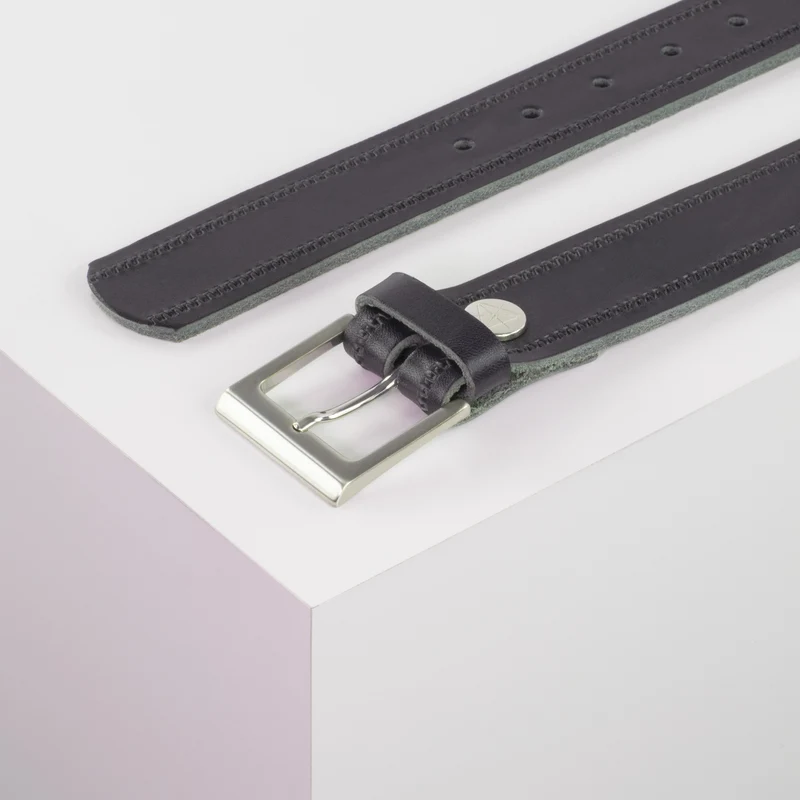 Ledergürtel 3,5cm mit Schnalle Helsinki silber glänzend