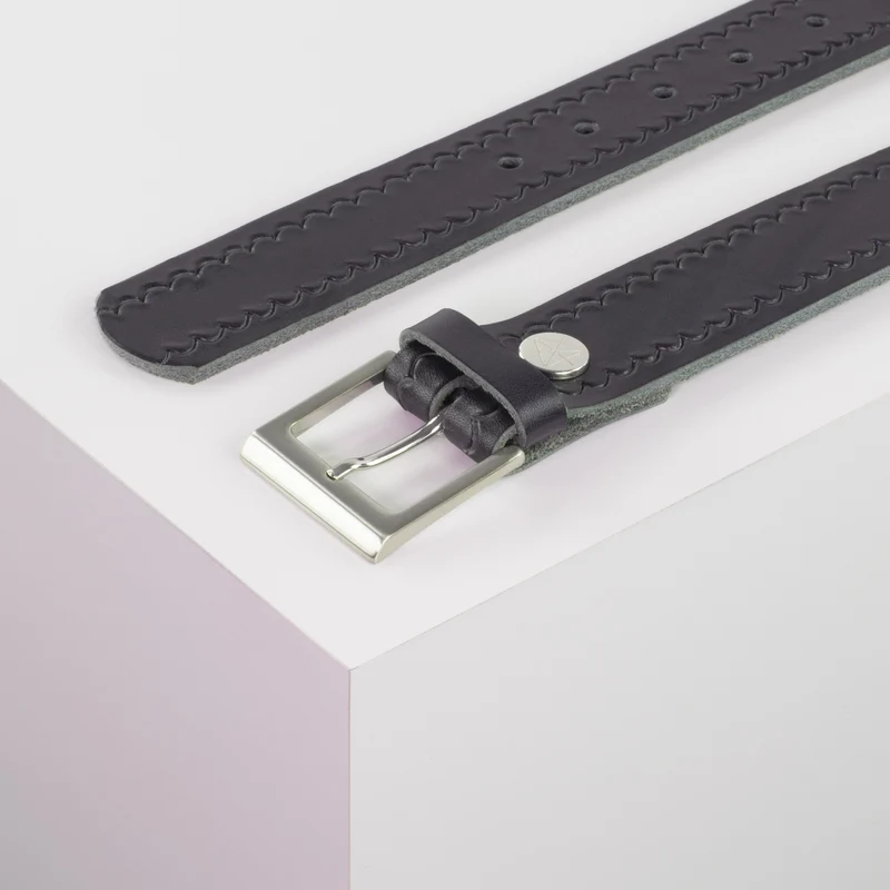 Ledergürtel 3,5cm mit Schnalle Helsinki silber glänzend