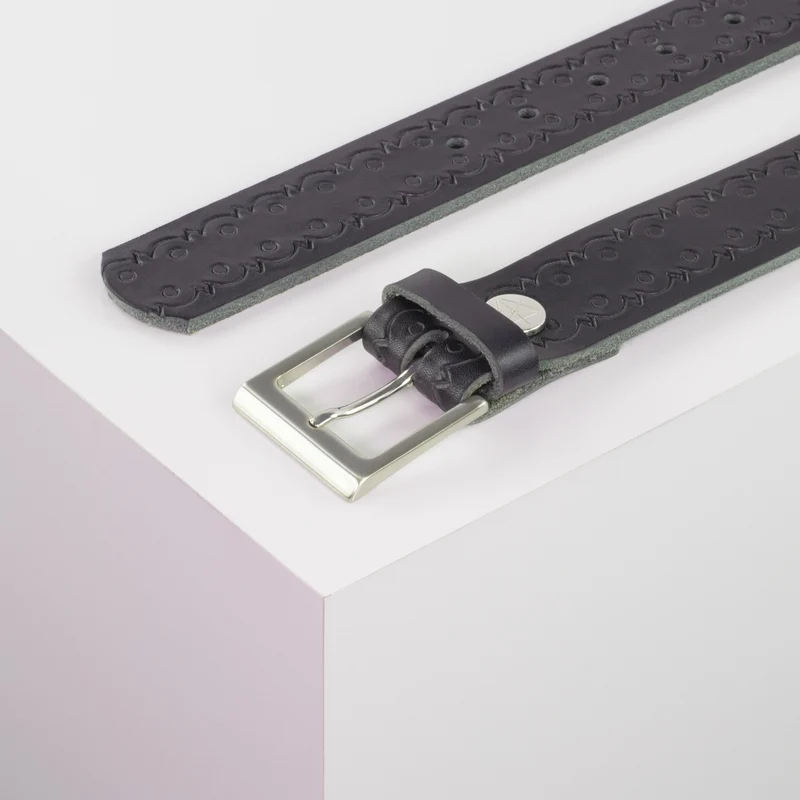 Ledergürtel 3,5cm mit Schnalle Helsinki silber glänzend