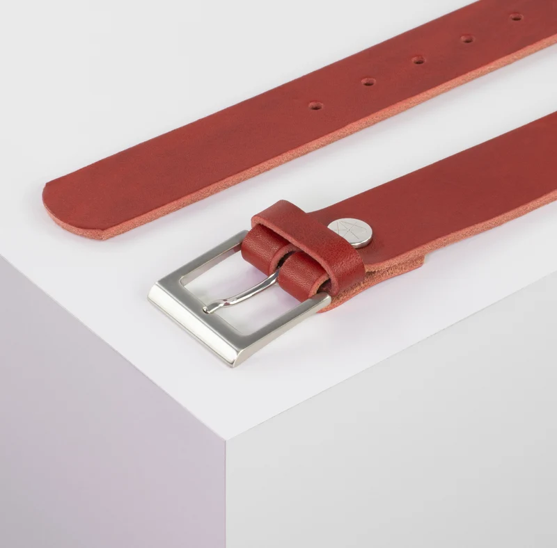 Ledergürtel 3,5cm mit Schnalle Helsinki silber glänzend