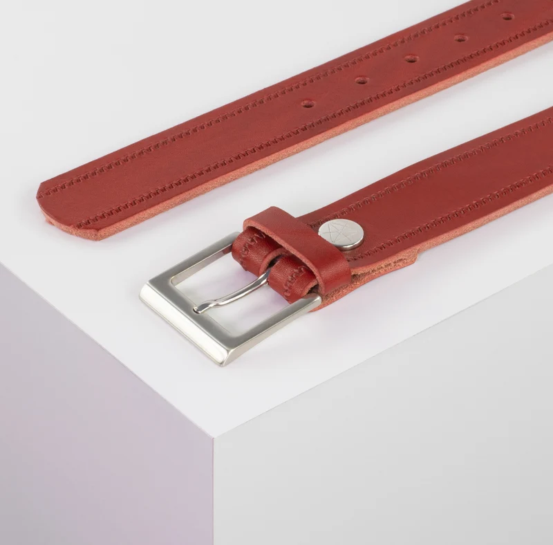 Ledergürtel 3,5cm mit Schnalle Helsinki silber glänzend