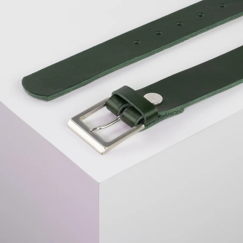 Ledergürtel 3,5cm mit Schnalle Helsinki silber glänzend