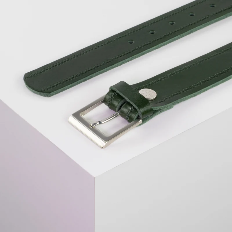 Ledergürtel 3,5cm mit Schnalle Helsinki silber glänzend