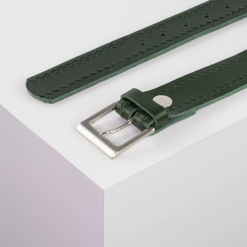 Ledergürtel 3,5cm mit Schnalle Helsinki silber glänzend