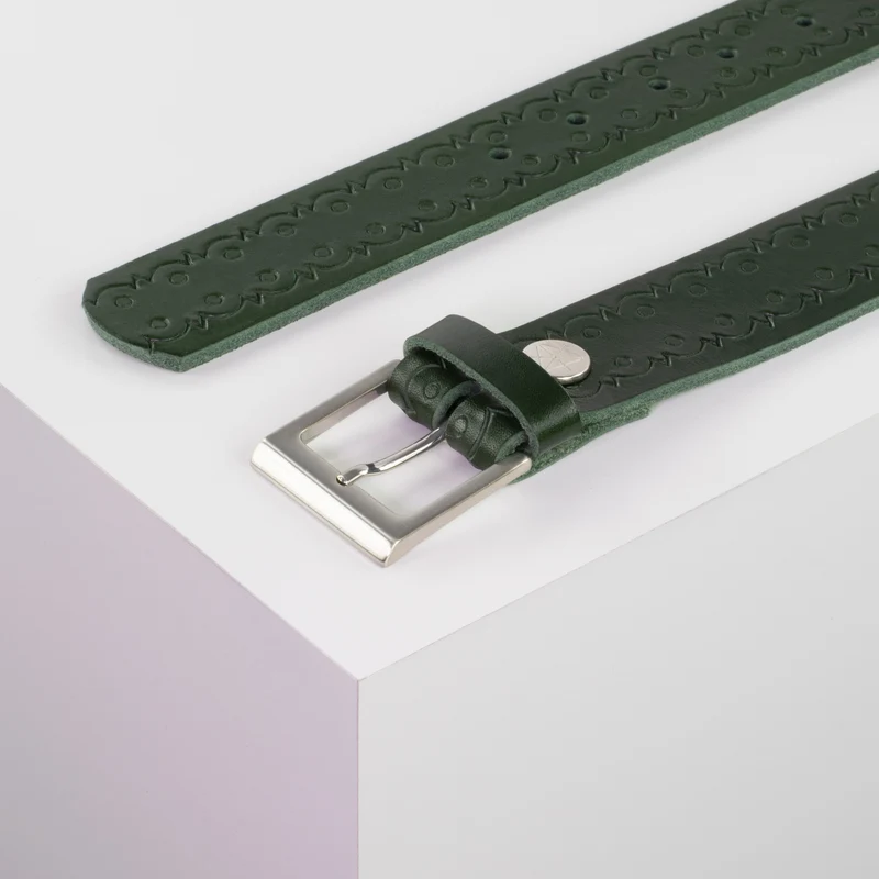 Ledergürtel 3,5cm mit Schnalle Helsinki silber glänzend