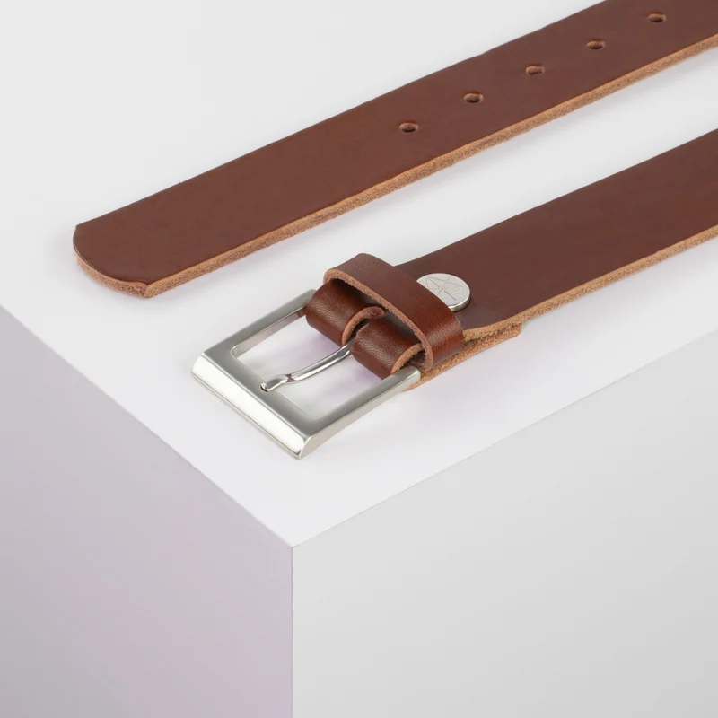 Ledergürtel 3,5cm mit Schnalle Helsinki silber glänzend