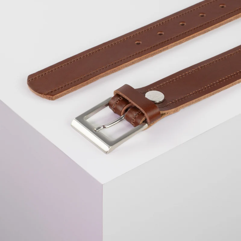 Ledergürtel 3,5cm mit Schnalle Helsinki silber glänzend