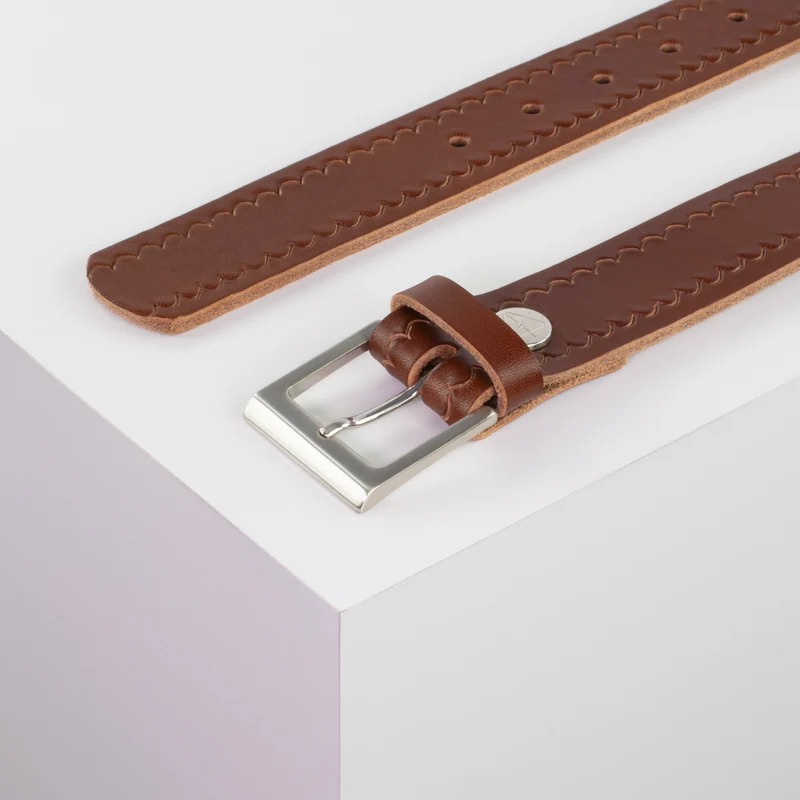 Ledergürtel 3,5cm mit Schnalle Helsinki silber glänzend