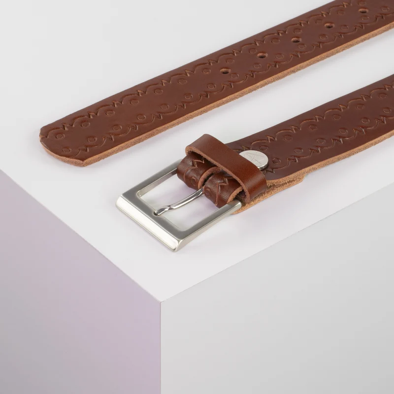 Ledergürtel 3,5cm mit Schnalle Helsinki silber glänzend