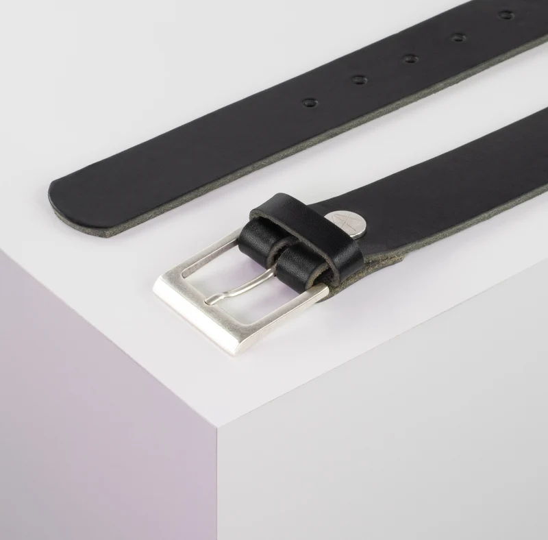 Ledergürtel 3,5cm mit Schnalle Helsinki silber matt