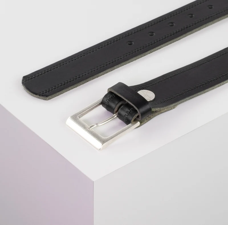Ledergürtel 3,5cm mit Schnalle Helsinki silber matt