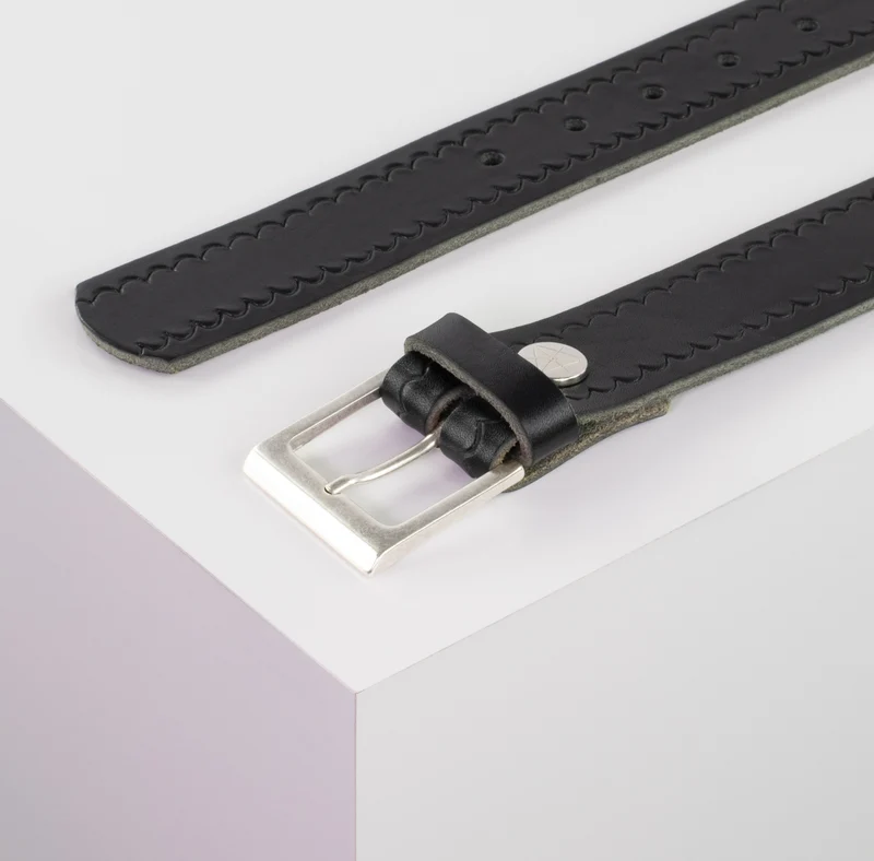 Ledergürtel 3,5cm mit Schnalle Helsinki silber matt
