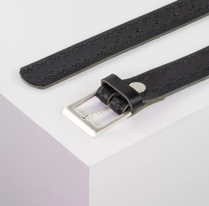 Ledergürtel 3,5cm mit Schnalle Helsinki silber matt