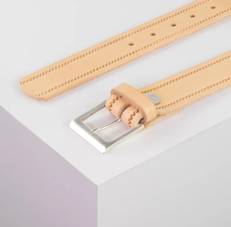 Ledergürtel 3,5cm mit Schnalle Helsinki silber matt