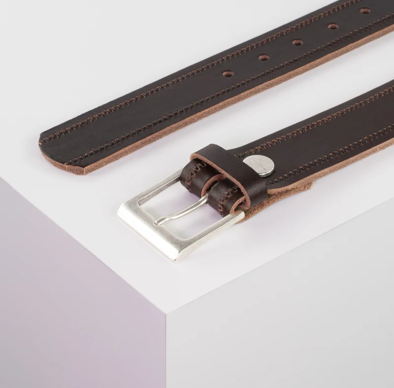 Ledergürtel 3,5cm mit Schnalle Helsinki silber matt