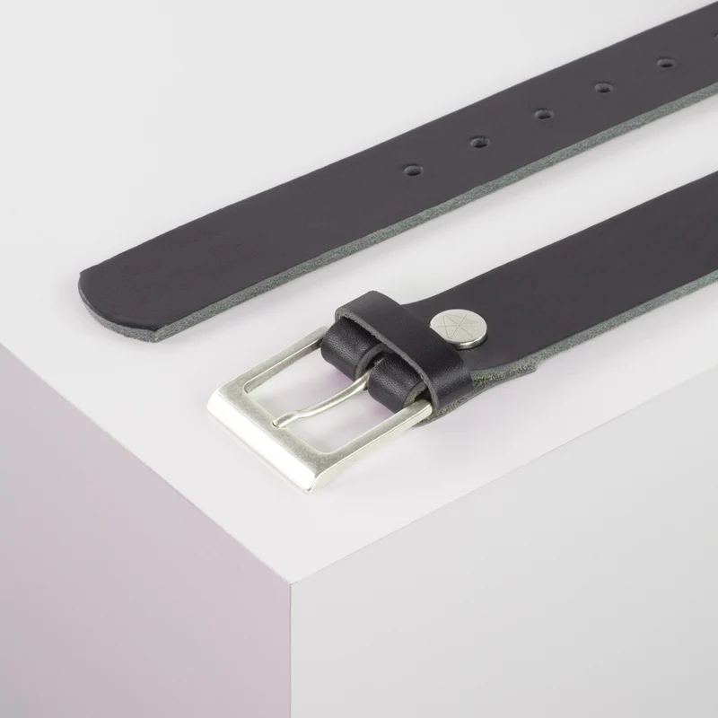 Ledergürtel 3,5cm mit Schnalle Helsinki silber matt