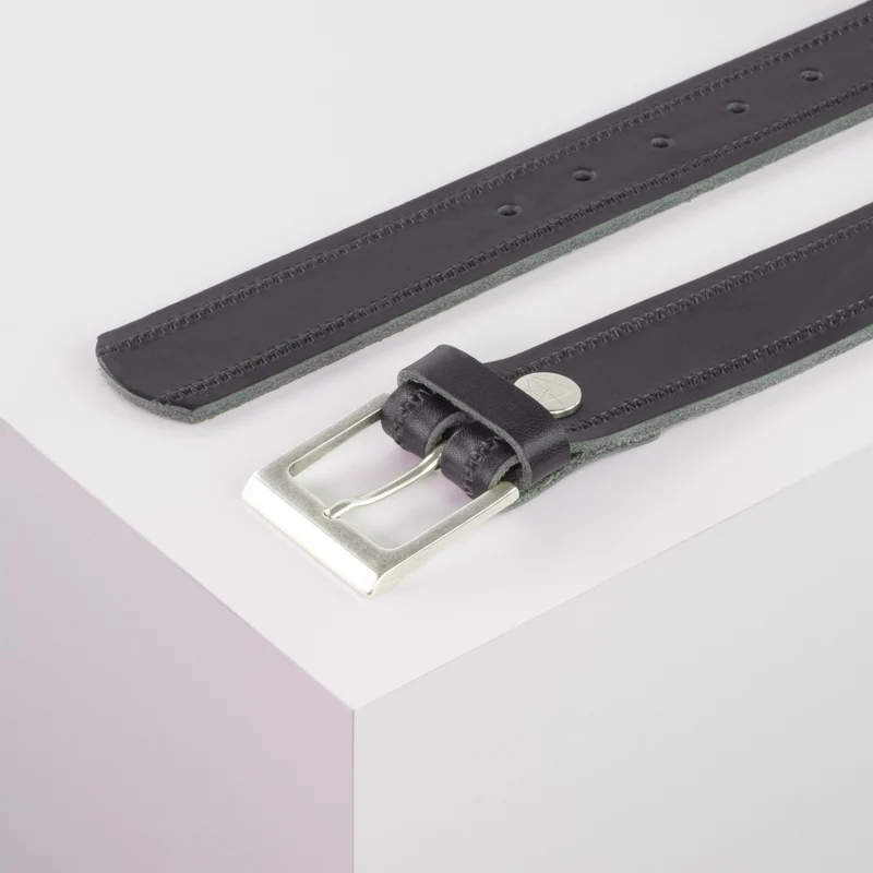 Ledergürtel 3,5cm mit Schnalle Helsinki silber matt