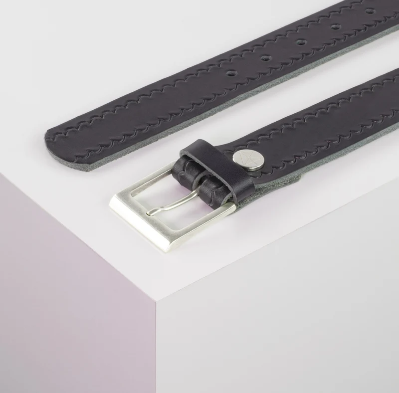 Ledergürtel 3,5cm mit Schnalle Helsinki silber matt