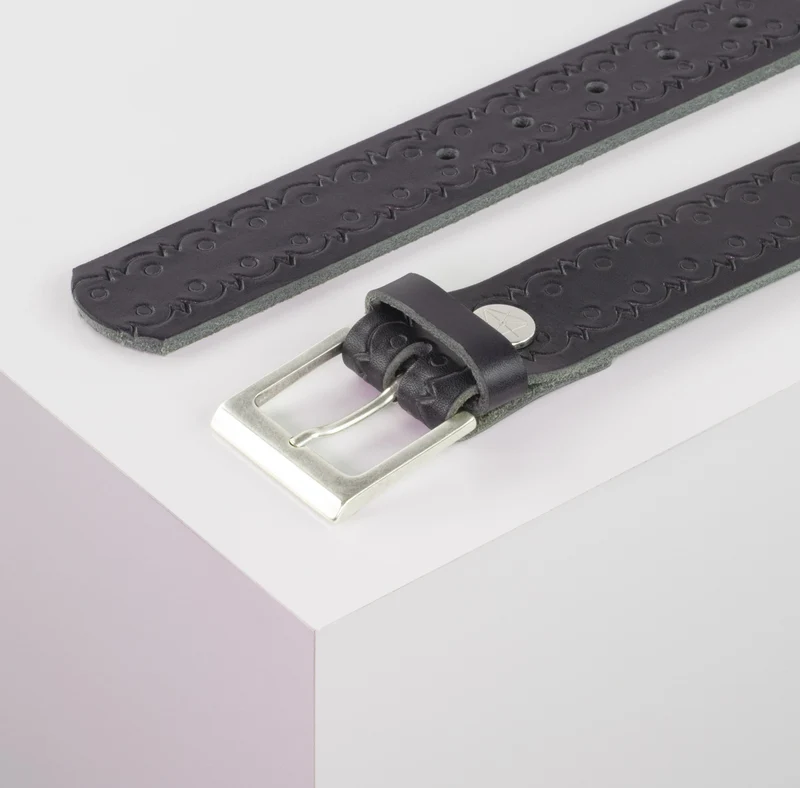 Ledergürtel 3,5cm mit Schnalle Helsinki silber matt