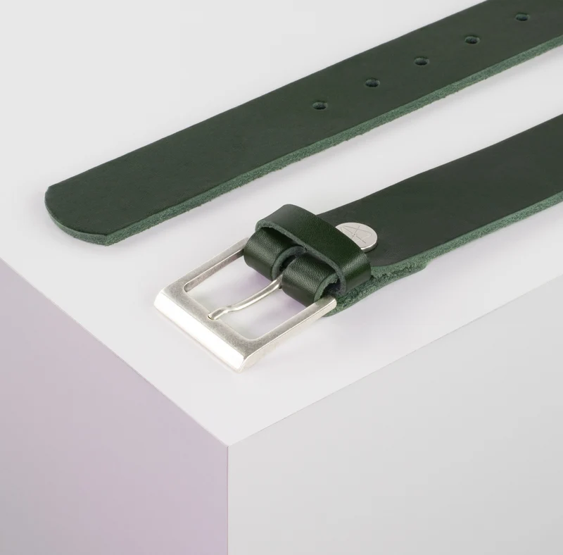 Ledergürtel 3,5cm mit Schnalle Helsinki silber matt