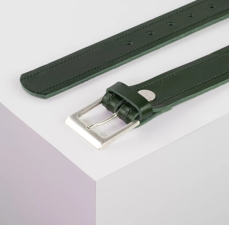 Ledergürtel 3,5cm mit Schnalle Helsinki silber matt