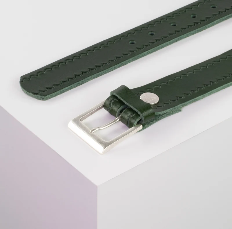 Ledergürtel 3,5cm mit Schnalle Helsinki silber matt