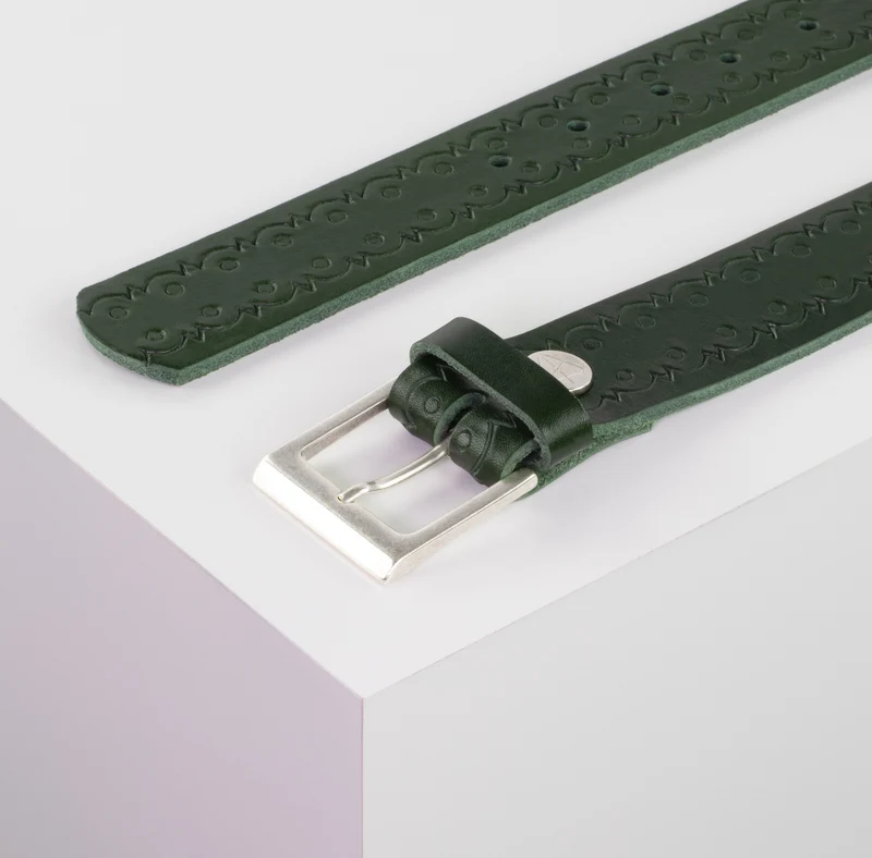 Ledergürtel 3,5cm mit Schnalle Helsinki silber matt