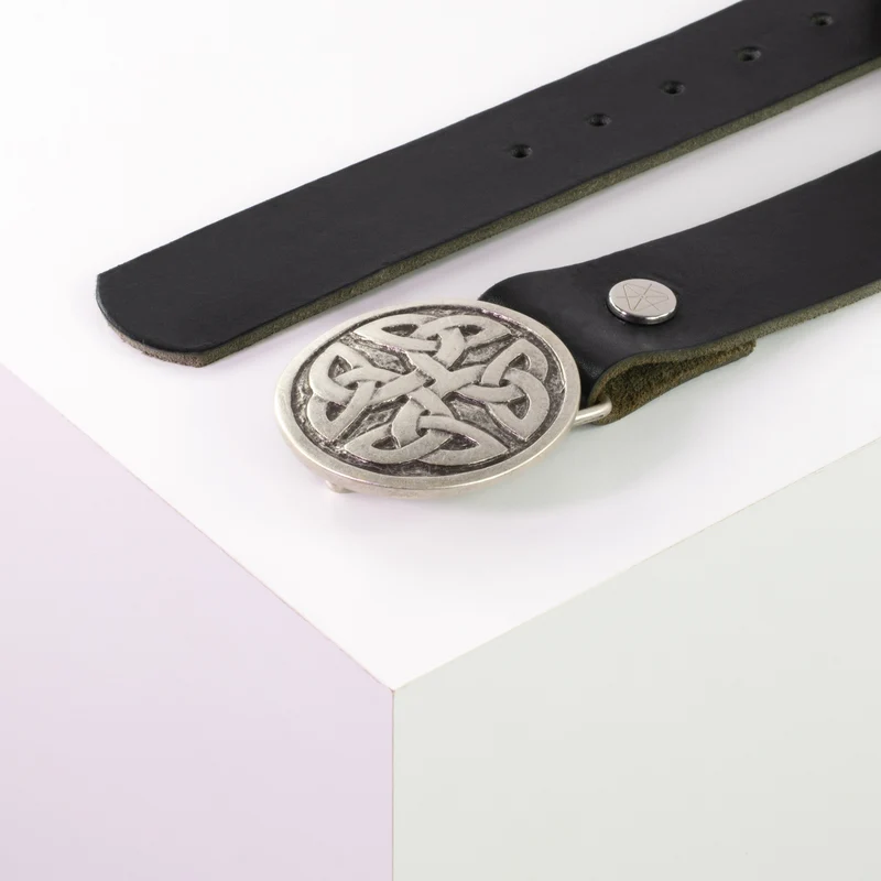 Ledergürtel 4cm mit Schnalle Gordischer Knoten rund silber