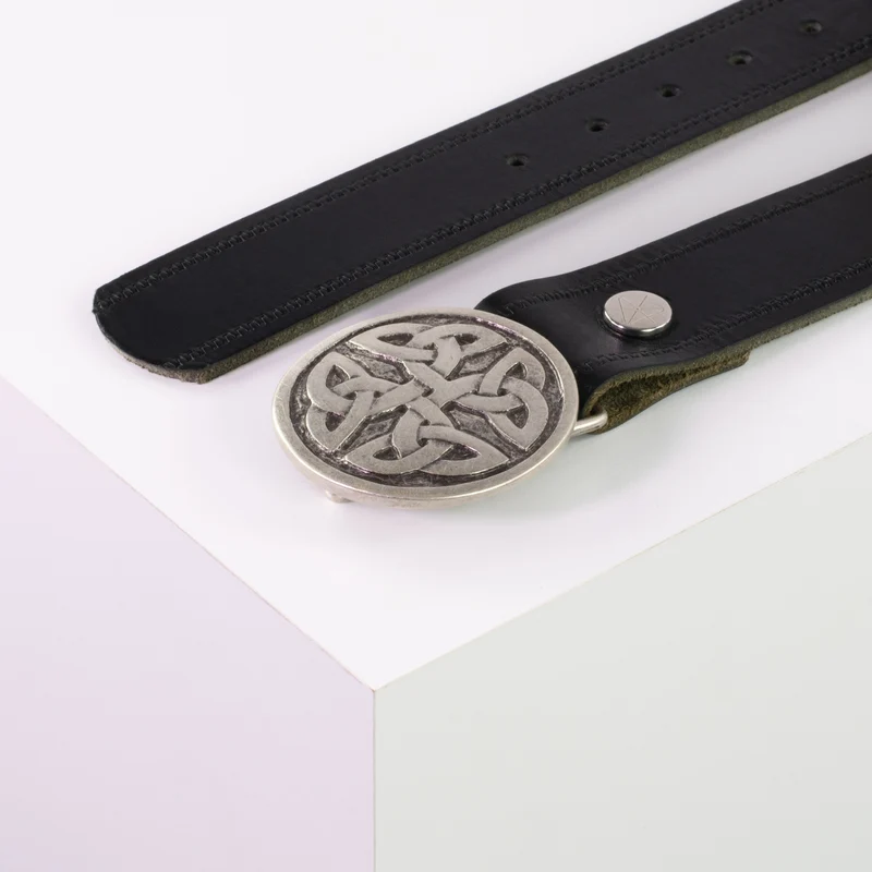 Ledergürtel 4cm mit Schnalle Gordischer Knoten rund silber