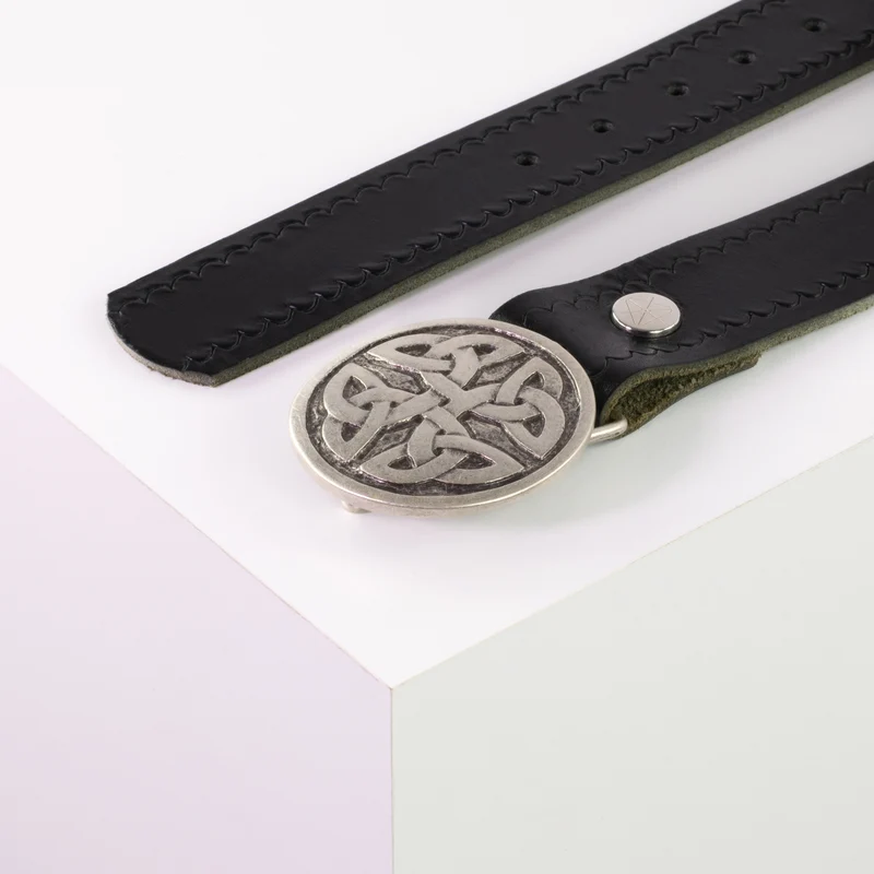 Ledergürtel 4cm mit Schnalle Gordischer Knoten rund silber