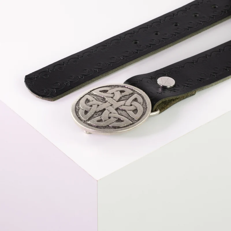 Ledergürtel 4cm mit Schnalle Gordischer Knoten rund silber