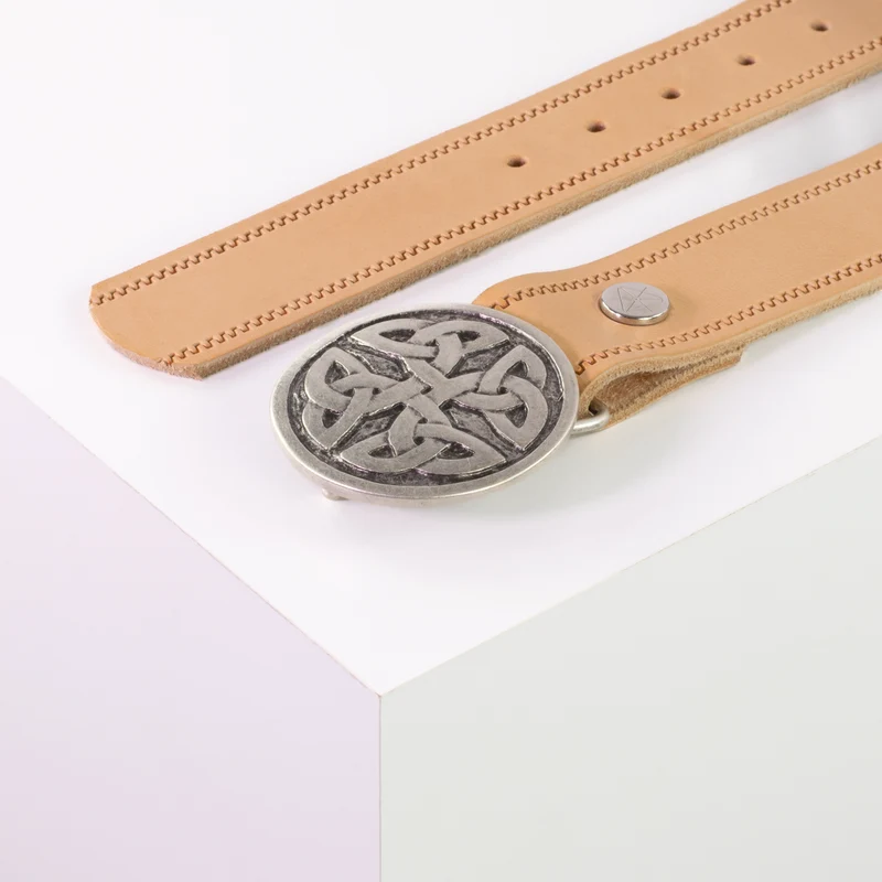 Ledergürtel 4cm mit Schnalle Gordischer Knoten rund silber