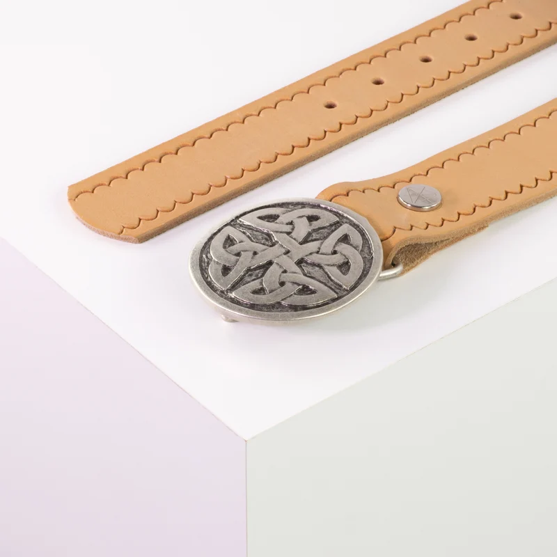Ledergürtel 4cm mit Schnalle Gordischer Knoten rund silber