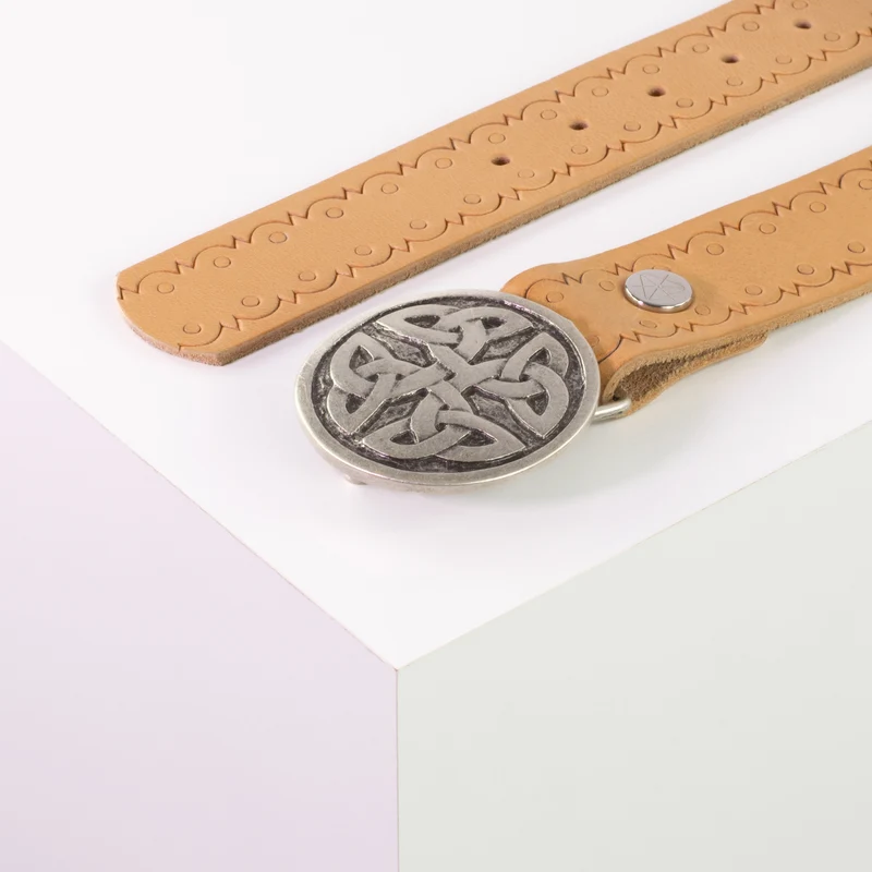 Ledergürtel 4cm mit Schnalle Gordischer Knoten rund silber