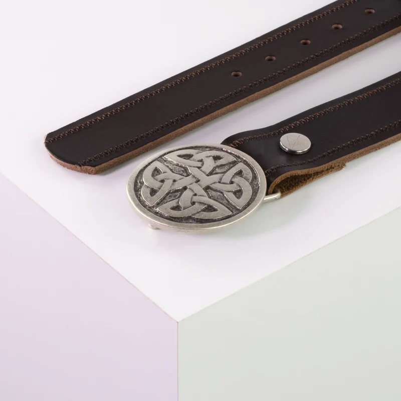 Ledergürtel 4cm mit Schnalle Gordischer Knoten rund silber
