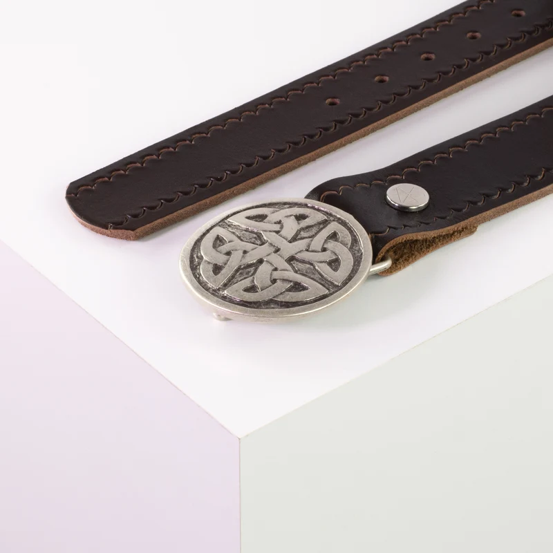 Ledergürtel 4cm mit Schnalle Gordischer Knoten rund silber