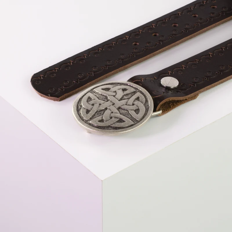 Ledergürtel 4cm mit Schnalle Gordischer Knoten rund silber