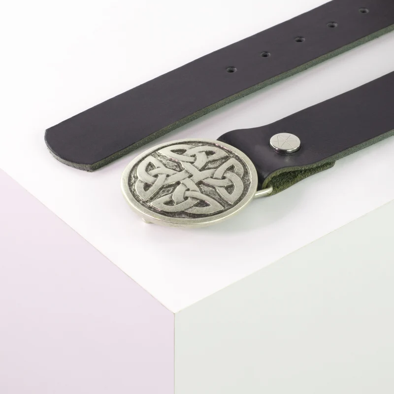 Ledergürtel 4cm mit Schnalle Gordischer Knoten rund silber